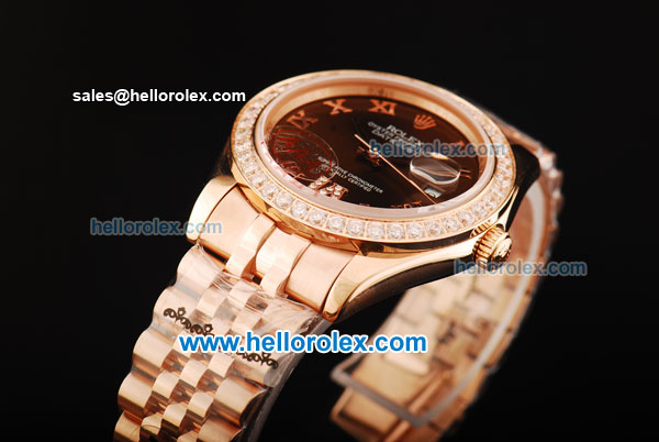 Rolex Datejust Oyster Perpetual Automatic Movement Full Rose Gold with Diamond Bezel and Roman Numerals - Click Image to Close